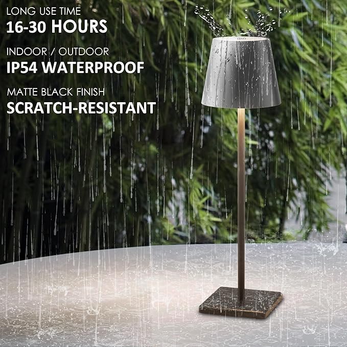 4-Pack LED Rechargeable Table Lamp, Battery Desk lamp 3W 6000mAh Battery Operated Stepless Dimming Modern Portable Table Light for Restaurant/Dinner/Bedroom/Outdoor IP54 Waterproof (Black)