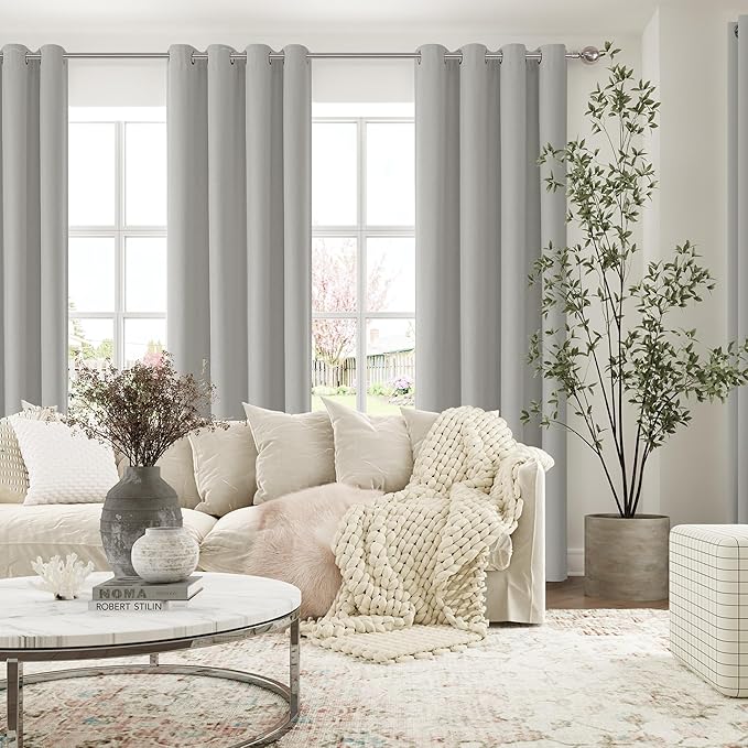 ChrisDowa 100% Blackout Light Grey Solid Curtains 120 Inches Long 2 Panels for Bedroom Living Room,Farmhouse Room Darkening Thermal Insulated Soundproof Grommet Top Window Treatment Drapes,52x120
