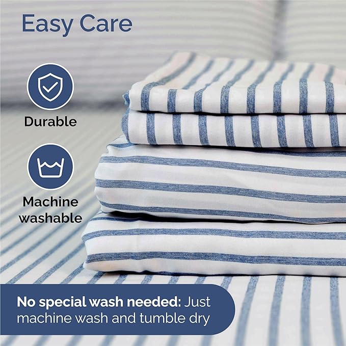 King 6 Piece Sheet Set - Cooling, Comfy & Breathable - Hotel Luxury Bedding, Includes Fitted Sheet for Women, Men, Kids & Teens - 1 Flat, 1 Fitted Sheet, 4 Pillowcases w/Deep Pockets - Blue Stripes