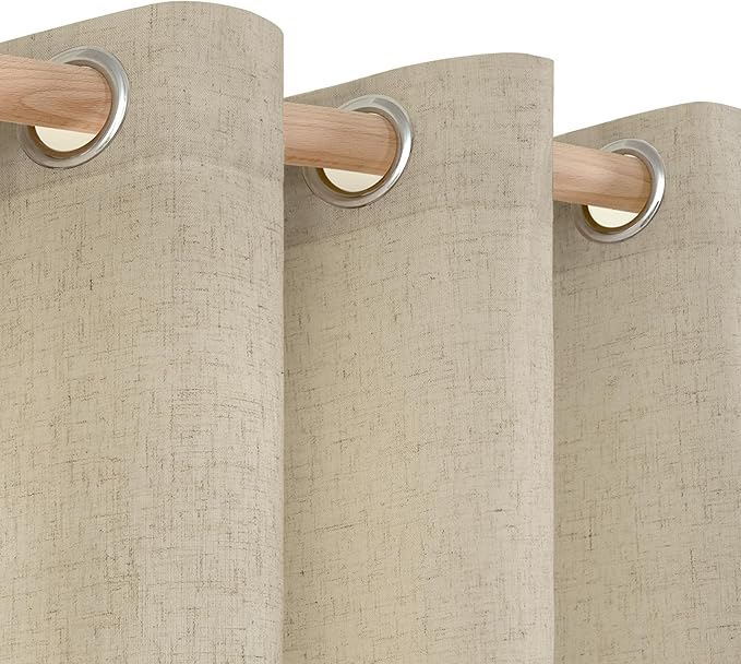 YoungsTex Grommet Linen Curtains 63 Inch Length 2 Panels for Living Room, Burlap Light Filtering Drapes No See Through for Bedroom Farmhouse, 52 X 63 Inch