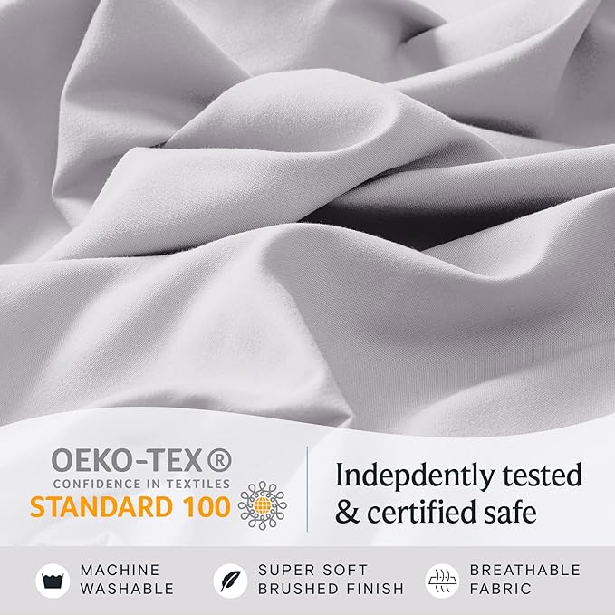 LuxClub 4 PC Sheet Set Bed Sheets Deep Pockets 16" Eco Friendly Wrinkle Free Cooling Machine Washable Hotel Bedding Silky Soft - Dove Gray California King