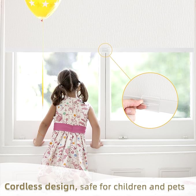 ChrisDowa Cordless Blackout Roller Shades for Windows, Striped Free-Stop Window Blinds with Privacy, Thermal Insulated Window Shades for Home, Office and Door. White, 30" W x 72" H
