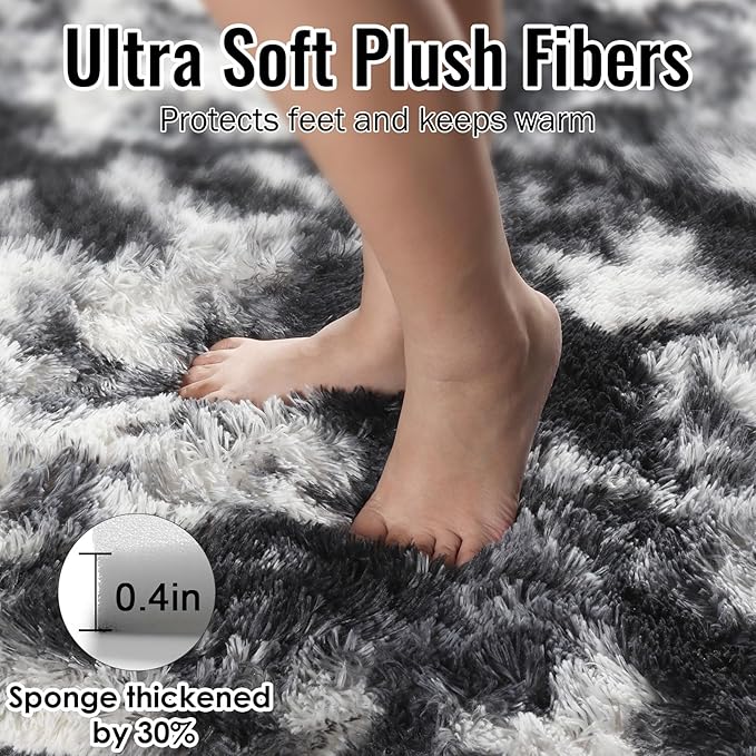 PAGISOFE Black White Grey Rugs for Living Room 5x8, Shag Fuzzy Fluffy Rectangular Rugs for Kids Room Playroom Classroom Dorm Shaggy Soft Carpet for Home Decor Aesthetic Plush Bedside Rug Modern Cool