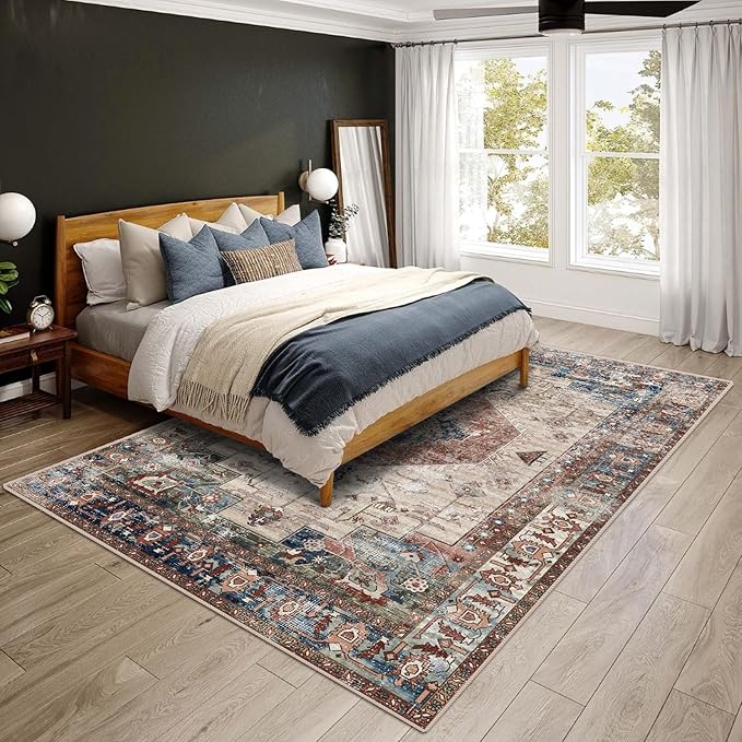 vivorug 8x10 Area Rugs for Living Room, Non-Slip Backing Washable Rug 8x10, Large Area Rug Soft Carpet for Bedroom Dining Room, Vintage, Easy Clean, Durable, Brown