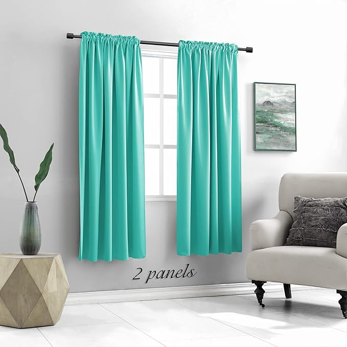 DONREN Blackout Curtains for Bedroom Drapes Turquoise Window Curtains - 2 Panels Thermal Insulated Rod Pocket Nursery Curtains,42 W x 72 L