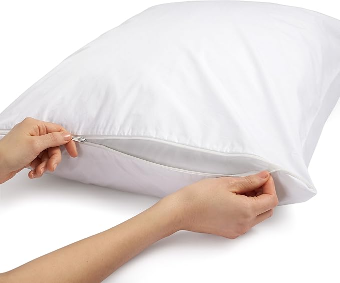 Amazon Basics King Pillow Pillowcase with Zipper, 100% Cotton Hypoallergenic, Pillow Protector, White (37 x 21 Inches), Pillows Not Included