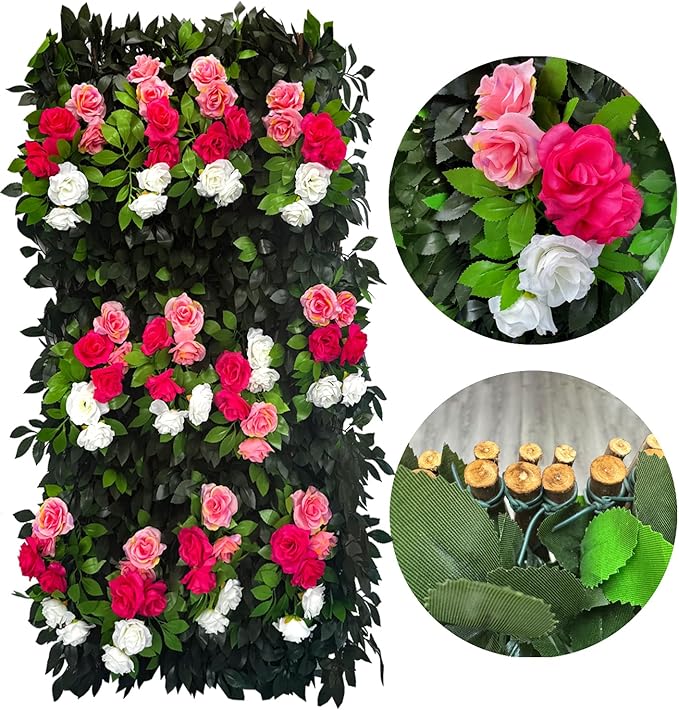 Sumery Expandable Fence Privacy Screen for Balcony Patio Outdoor,Decorative Faux Ivy Fencing Panel,Artificial Hedges (Single Sided Leaves) (1, Branches -Colorful Rose)