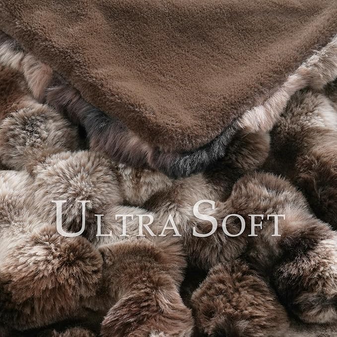 BENVWE Fluffy Faux Fur Throw Blanket for Couch, Soft Plush Thick Cozy Fuzzy Luxury Minky Bubble Blanket for Home Living Room Decor Gift for Women, Tie-dye Coffee, 50" x 60", 1100GSM