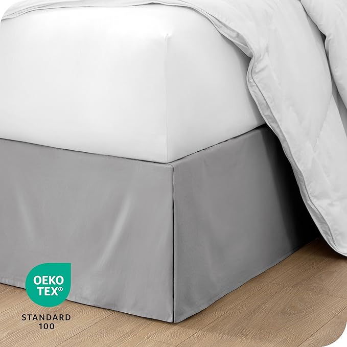 Bare Home King Bed Skirt - 15-Inch Tailored Drop Easy Fit - Bed Skirt for Beds - Center & Corner Pleats (King, Light Grey)