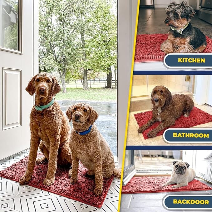 Muddy Mat® | Super Absorbent Door Mat Indoor, Microfiber Quick Dry Chenille Entryway Rug, Non-Slip Front Door Mat, Indoor Mats for Entryway, Machine Washable Pet Rug, Red 24" x 96"