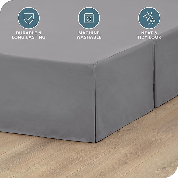 Bare Home King Bed Skirt - 15-Inch Tailored Drop Easy Fit - Bed Skirt for Beds - Center & Corner Pleats (King, Grey)