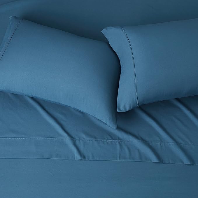 Amazon Basics Lightweight Super Soft Cooling, Wrinkle Free Luxury Microfiber 4-Piece Bed Sheet Set with 14-Inch Deep Pockets, King, Dark Teal, Solid