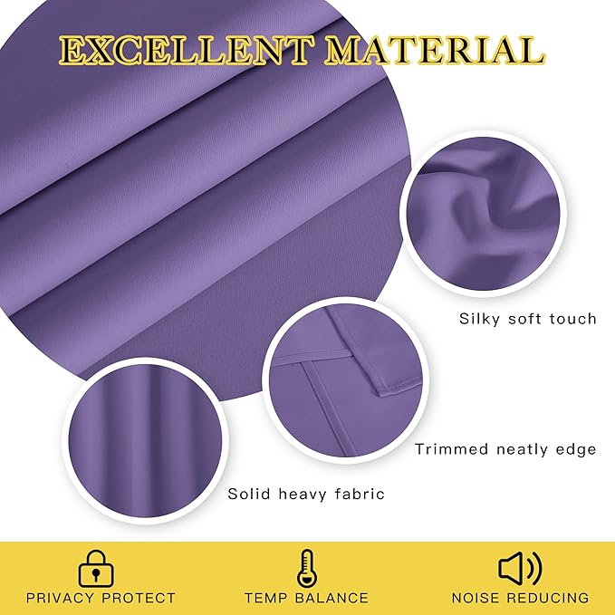 NICETOWN Blackout Curtains 63 inches Long for Living Room Bedroom, Grommet Thermal Insulated Room Divider Drape Window Treatment for Sliding Patio Door, W100 x L63, 1 Panel, Lilac Purple