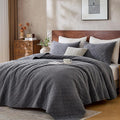 Cali King Quilt Set with Shams Lightweight Quilted Bedspread Coverlet Thin Comforter Bed Cover Vintage Washed Quilted Blanket for All Season, Brushed Microfiber Diamond Stitching, Ash Gray, 111"x92"