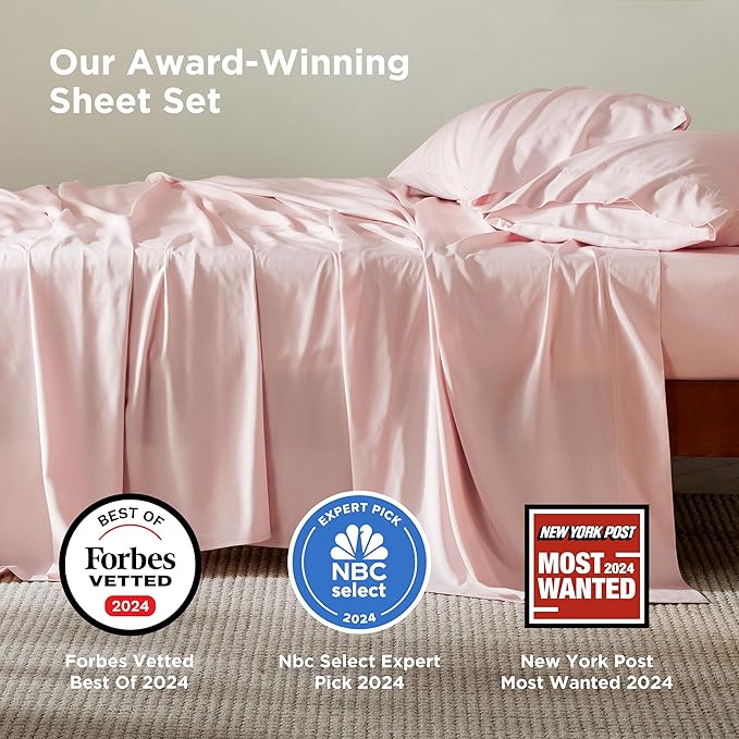 Bedsure California King Sheet Sets, Cooling Sheets for Hot Sleepers, Rayon Derived from Bamboo, Breathable & Soft, Deep Pocket Up to 16 Inches, Hotel Luxury Silky Bedding, Pink