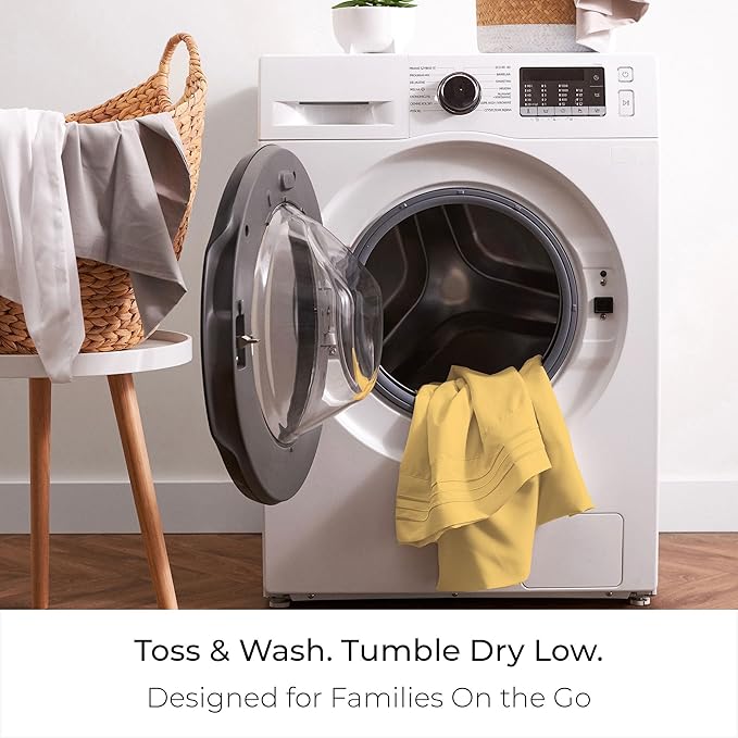 Mellanni Split King Sheet Set - 7-Piece Iconic Collection Bedding, (Including 4 Pillowcases), 16-Inch Deep Pocket, Easy Care, Extra Soft, Cooling Sheets, Brushed Microfiber - Yellow