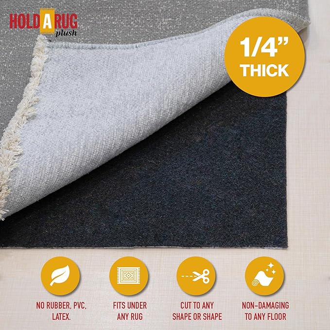 Hold-a-Rug Plush 5' x 7' Nonskid, Nonslip Rug Pad, Reversible Gripper, ¼ Thick, Safe for All Floors and Carpet, Keep Area Rugs Secure
