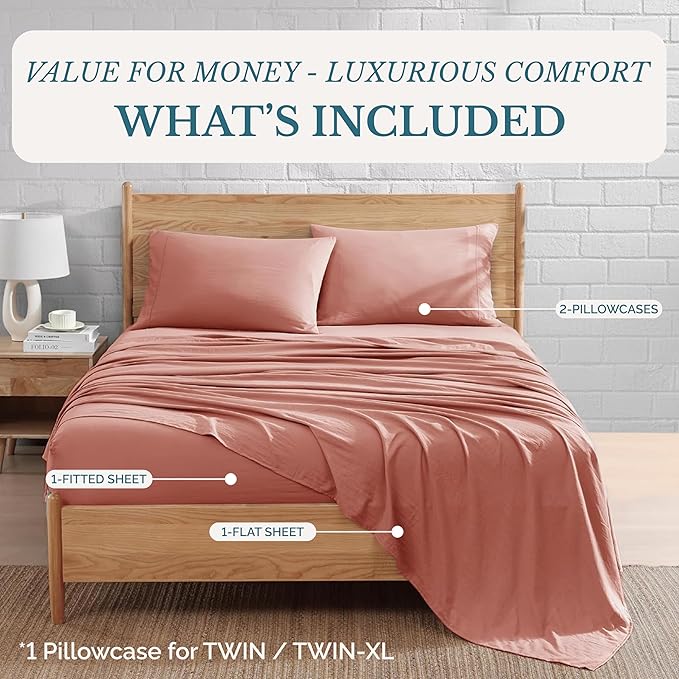 Casa Platino Bedding King Sheet Set – 4 Piece Set, Pre-Washed Ultra Soft Sheets, Deep Pocket Sheets, Cooling Bed Sheets, Brushed Microfiber, Cozy & Smooth Finish, 15" Fit for King Bed - Rose Dawn