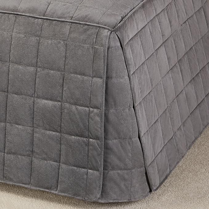 Camden Luxury Bedding | Charcoal Gray Color | Fitted Hollywood Daybed Bedding | Faux Suede Box Quilted Design | 5 Piece Set Includes Extra Long Hollywood Cover, 2 Bolster Shams, & 2 Bolster Pillows
