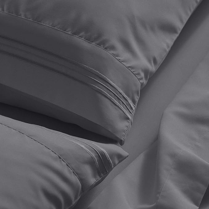 Mellanni California King Sheet Set - 6-Piece Iconic Collection Bedding, (Including 4 Pillowcases), 21-Inch Extra Deep Pocket, Easy Care, Ultra Soft, Cooling Sheets, Brushed Microfiber - Gray