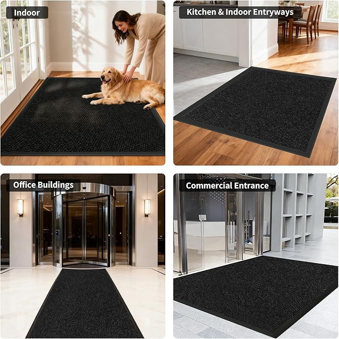 4ft x 14ft Front Door Mat Indoor Outdoor Entrance, Commercial Heavy Duty Entryway Matt, Non-Slip Rubber Backing Low Profile Doormat, Waterproof Dirt Trapper Welcome Mat for High Traffic Area
