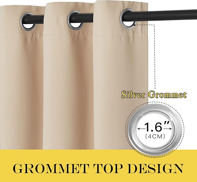NICETOWN Bedroom Blackout Curtain and Drape - Window Treatment Thermal Insulated Solid Grommet Blackout Drapery for Bedroom (Biscotti Beige, 1 Panel, 52 by 54 inches)