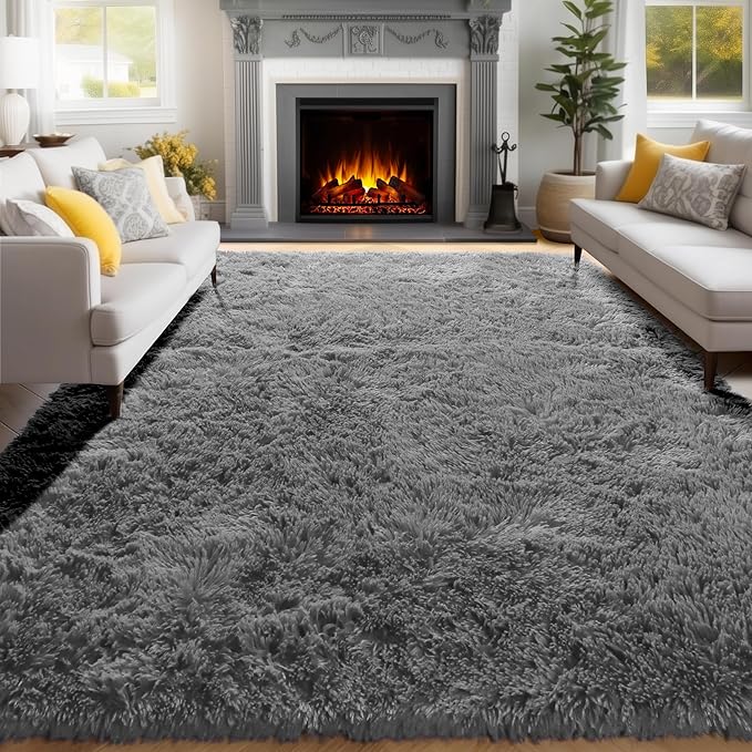 PAGISOFE Plush Machine Washable Area Rugs for Living Room 6x9 Grey, Soft Shaggy Rugs Carpets Fluffy Rugs for Boys Bedroom Kids Room, Shag Plush Rug for Teen Dorm Decor, Home Decor Aesthetic, Nursery