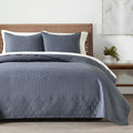 HORIMOTE HOME Steel Blue Twin Size Quilt Set - Soft Microfiber Bedspread with 1 Sham, Lightweight & All-Season Geometric Coverlet for Cozy Bedding