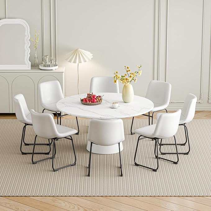 Dining Chairs Set of 4, 18 Inch Kitchen Chairs with Back, Faux Leather Dining Room Chairs with Metal Legs for Home, Bistro Coffee Shops (White)