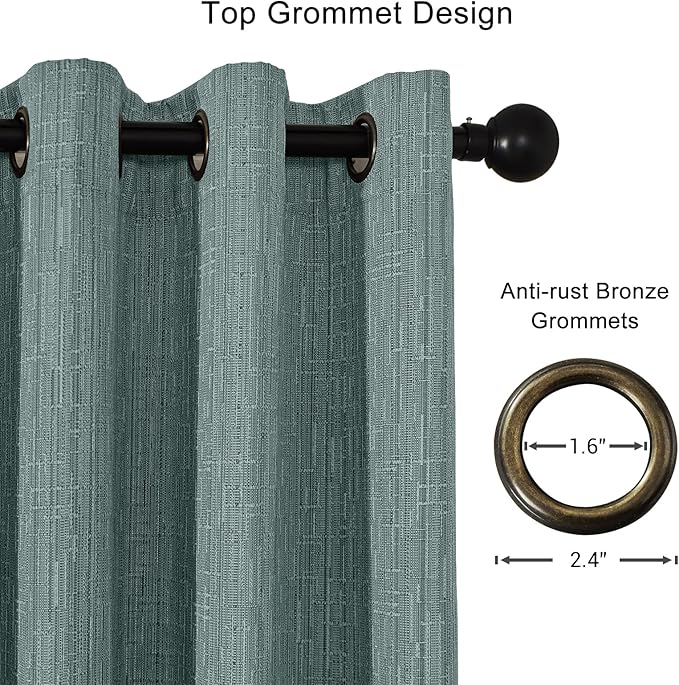 Jacquard Linen Curtains 63 inch Length 2 Panels Thick Faux Linen Blended Window Drapes Burlap Textured Curtains with Grommet for Living Room Bedroom Farmhouse (42x63 Lake Blue) Natural