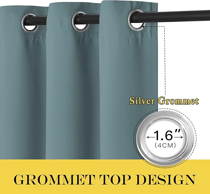 NICETOWN Blackout Greyish Blue Curtain & Drape 102 inches Long - Energy Saving Thermal Drape Grommet Sound Reducing Light Blocking Window Treatment for Bedroom (1 Panel, W66 x L102)