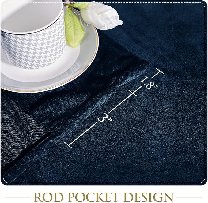 StangH 120 inches Long Blackout Velvet Curtains - Navy Blue Light Blocking Thermal Insulated Window Curtains for Bedroom Living Room, High Ceiling Backdrops for Office, W52 x L120, 2 Panels