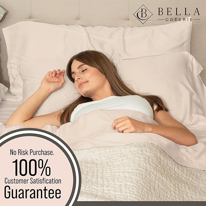 Bella Coterie 6 Piece Luxury Bamboo Viscose California King Size Sheet Set | 100% Organically Grown | Cooling for Hot Sleepers | 18" Deep Pocket | Soft & Hypoallergenic | 4 Pillowcases [Champagne]