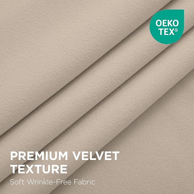Joydeco Light Beige 100% Blackout Curtains 120 Inch 2 Panels, Luxury Thermal Light Beige Velvet Curtains for Bedroom Living Room, Soundproof Blackout Window Drapes, Rod Pocket & Back Tab (52W x 120L)