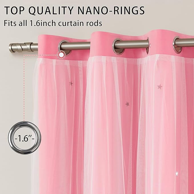 XiDi Pink Blackout Curtains, Room Darkening Curtains for Girls Bedroom, Kids Room, Hot Pink Decor, 1 Panel Set