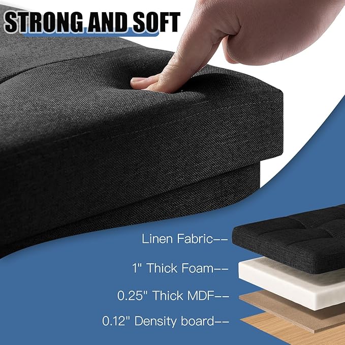 BRIAN & DANY 15 Inches Ottoman with Storage, Square Small Storage Ottoman Foot Rest with Legs, Ottomans Foot Stool for Dorm, Living Room, Entryway (Black)