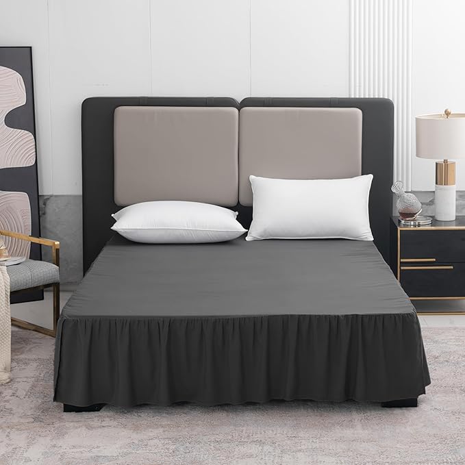 TSUTOMI Bed Skirt King Size Ruffled Bed Skirt with Split Corners, 18 Inch Drop Dust Ruffle Bed Skirts with Platform, Gathered Style, 100% Microfiber, Black