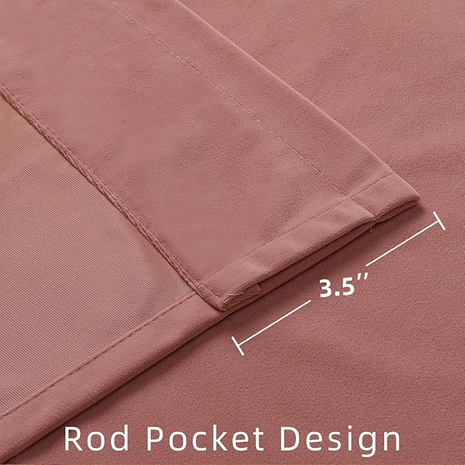 Joydeco Pink Velvet Curtains 90 inch Length 2 Panels, Luxury Blackout Rod Pocket Thermal Insulated Window Curtains, Super Soft Room Darkening Drapes for Living Dining Room Bedroom,W52 x L90 inches