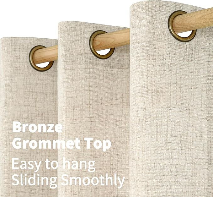 YoungsTex Linen Cafe Curtains 36 Inch Length with Bronze Grommet, Short Drapes Light Filtering Semi Sheer Privacy for Kitchen Bathroom Decorative, 42 x 36 Inch, 2 Panels