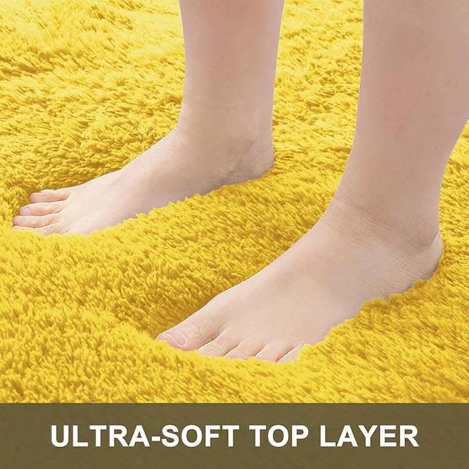 OLANLY 2x3 Machine Washable Small Bedside Rug, Soft Fluffy Shaggy Entryway Throw Rugs for Bedroom, Living Room, Indoor Floor Carpet for Kids Girls and Boys, Nursery Rooms, Home Decor Aesthetic, Yellow