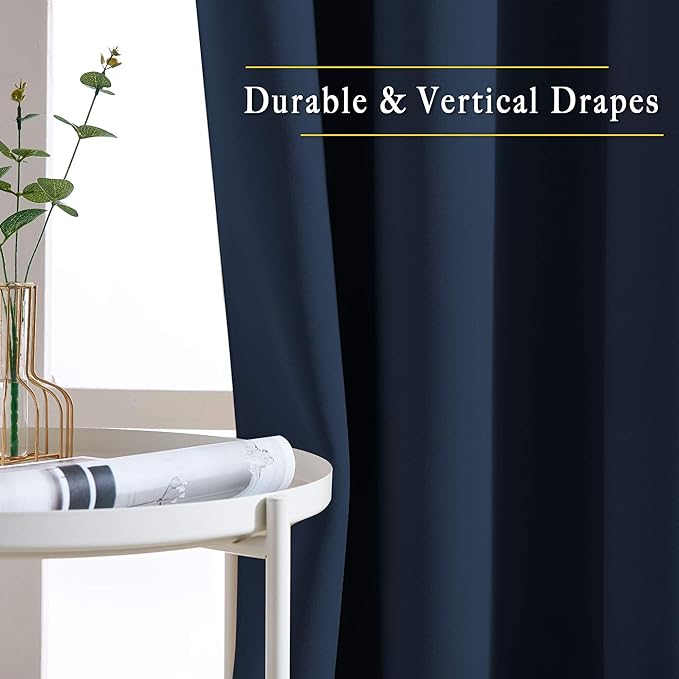 NICETOWN Room Darkening Curtains Blackout 40 inch Curtains for Kitchen, Navy Blue Grommet Solid Window Treatments Sound Reducing for Bedroom, 2 Panels, W37 x L40, 2 Panels
