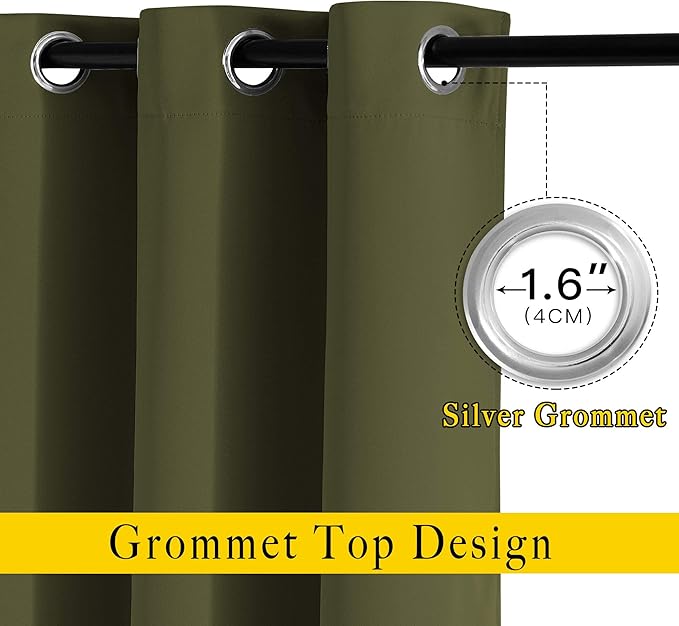 NICETOWN Room Darkening Curtains Extra Long 110 Inches, Grommet Thermal Insulated Weighted Window Treatments for Living Room/Farmhouse, W66 x L110, Olive, 2 Panels