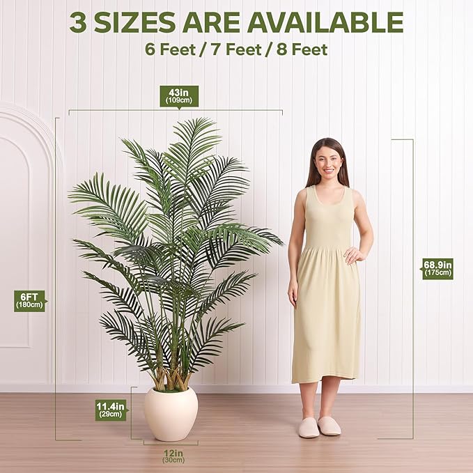 Artificial Palm Plant - 6FT Tall Faux Tree with Realistic Look & UV Protection - Large Indoor Outdoor Fake Floor Plant for Home Office Decor