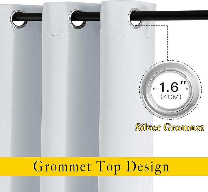 NICETOWN Room Darkening Extra Long Curtains - Home Fashion Ring Top Thermal Insulated Weighted Large Window Treatment Drapes for Nursery (W80 x L108, Greyish White, Set of 2)