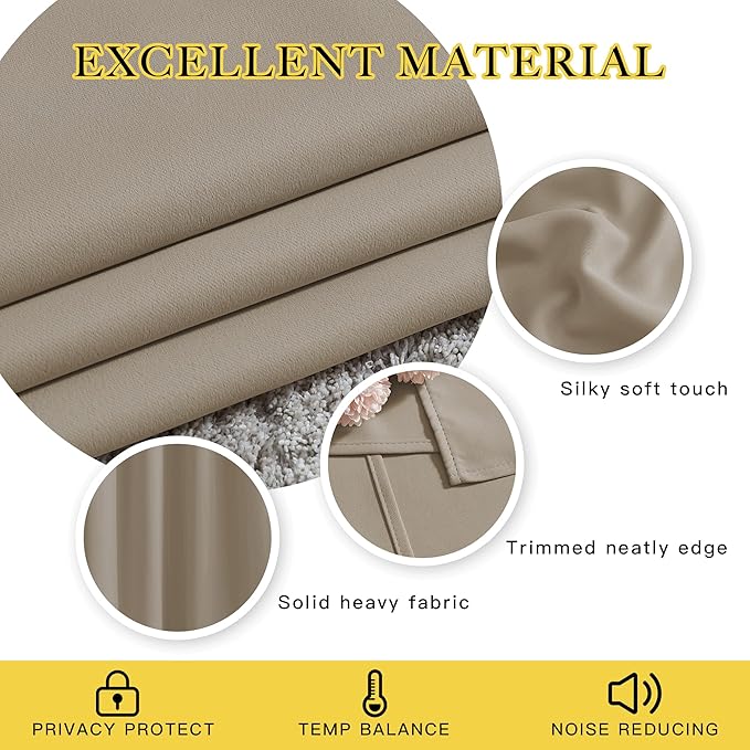 NICETOWN 50% Blackout Taupe Sliding Glass Curtains 2 Panels Set - Window Treatment Thermal Insulated Grommet Light Blocking Sound Reducing Drapes for Bedroom/Living Room, W80 x L84