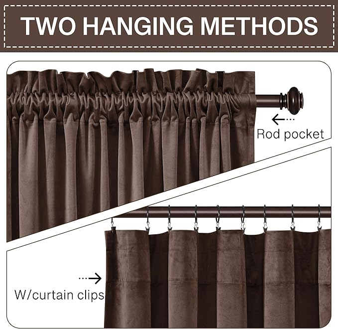 StangH Reddish Brown Curtains 84 inch Long for Bedroom, Soft Velvet Window Treatment Room Darkening Thick Decorative Drapes for Living Dining Room, W52 x L84, 2 Panels