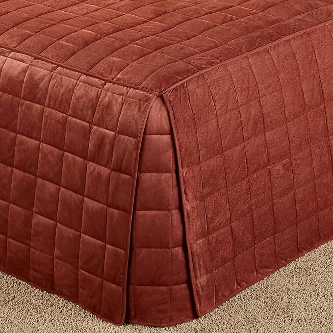 Touch of Class Camden Luxury Bedding | Warm Russet Color | Grande Fitted Bedspread | Faux Suede Box Quilted Design | Designed 3 Piece Set Includes King Bedspread and 2 King Shams