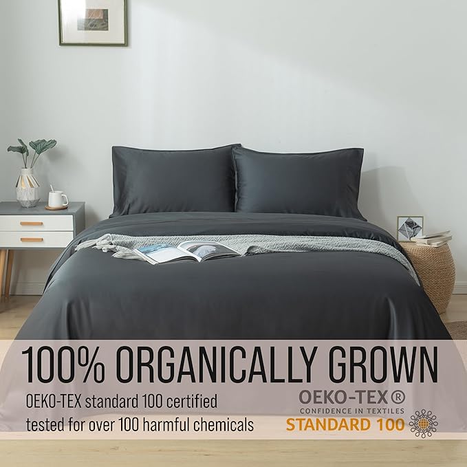 Bella Coterie Luxury Bamboo Viscose 34” Split Top King Size Sheet Set | 1 Fitted Sheet for Sleep Number & Adjustable Beds | 100% Organically Grown | Cooling & Soft | 18” Deep Pocket [Charcoal Grey]