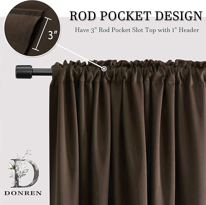 DONREN Brown Coffee Colour Blackout Curtain Panels for Cafe - Rod Pocket Thermal Insulated Curtains for Bedroom (52 W x 90 L Inch,2 Panels)