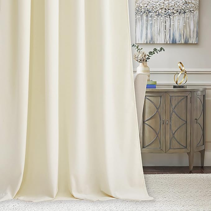 RYB HOME Velvet Curtains 102 inches Long, Back Tab Room Darkening Noise Reducing Window Treatment for Living Room Bedroom Privacy Protect for Stuido, Cream White, W52 x L102 inch, 2 Panels